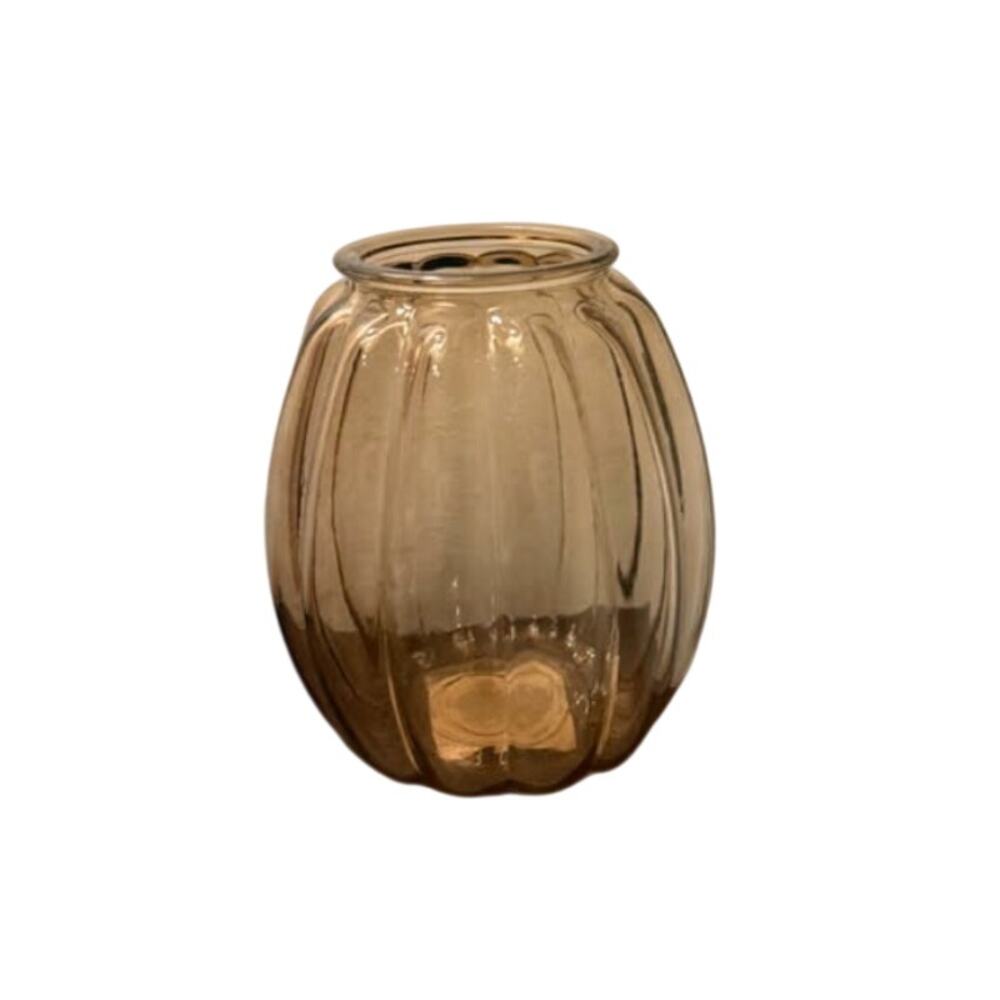 Amber Glass Pumpkin Widemouth Vase Decorative